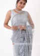 Grey Color Net Fabric Saree